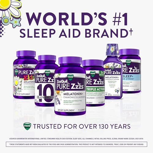 VICKS PURE Zzzs Kidz – Melatonin Gummis für Kinder, natürlicher Schlafhilfe, niedrig dosiert, 48 Gummis