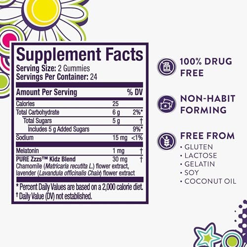VICKS PURE Zzzs Kidz – Melatonin Gummis für Kinder, natürlicher Schlafhilfe, niedrig dosiert, 48 Gummis