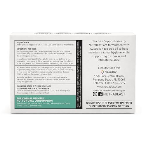 NutraBlast Teebaumöl-Zäpfchen (12 Stück) | Natürliches Intimdeodorant für Frauen | Wiederherstellung des weiblichen Gleichgewichts | Hergestellt in den USA