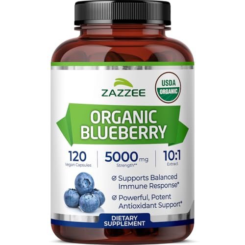 Zazzee USDA Bio-Blaubeere 10:1 Extrakt, 120 vegane Kapseln, 4 Monate Vorrat, ganze Frucht, Vaccinium Angustifolium, Antioxidantien & Zellgesundheit, Kräuterergänzung, Nicht-GVO, Hergestellt in den USA