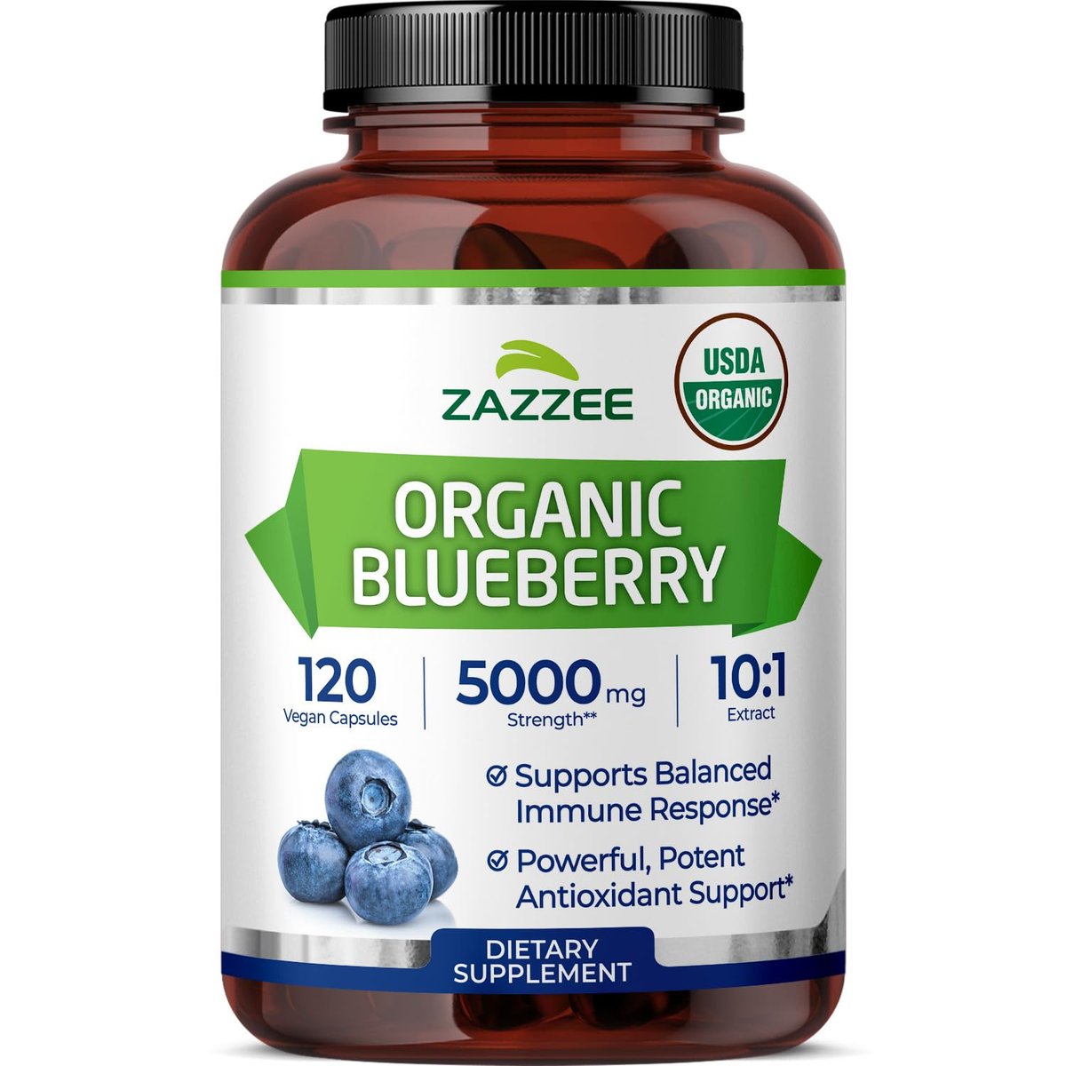 Zazzee USDA Bio-Blaubeere 10:1 Extrakt, 120 vegane Kapseln, 4 Monate Vorrat, ganze Frucht, Vaccinium Angustifolium, Antioxidantien & Zellgesundheit, Kräuterergänzung, Nicht-GVO, Hergestellt in den USA