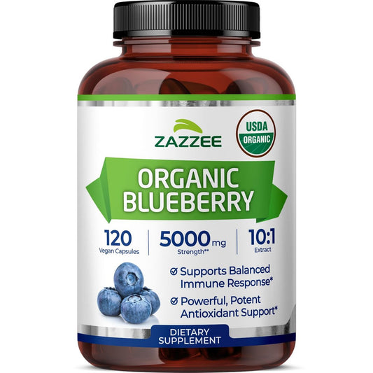 Zazzee USDA Bio-Blaubeere 10:1 Extrakt, 120 vegane Kapseln, 4 Monate Vorrat, ganze Frucht, Vaccinium Angustifolium, Antioxidantien & Zellgesundheit, Kräuterergänzung, Nicht-GVO, Hergestellt in den USA