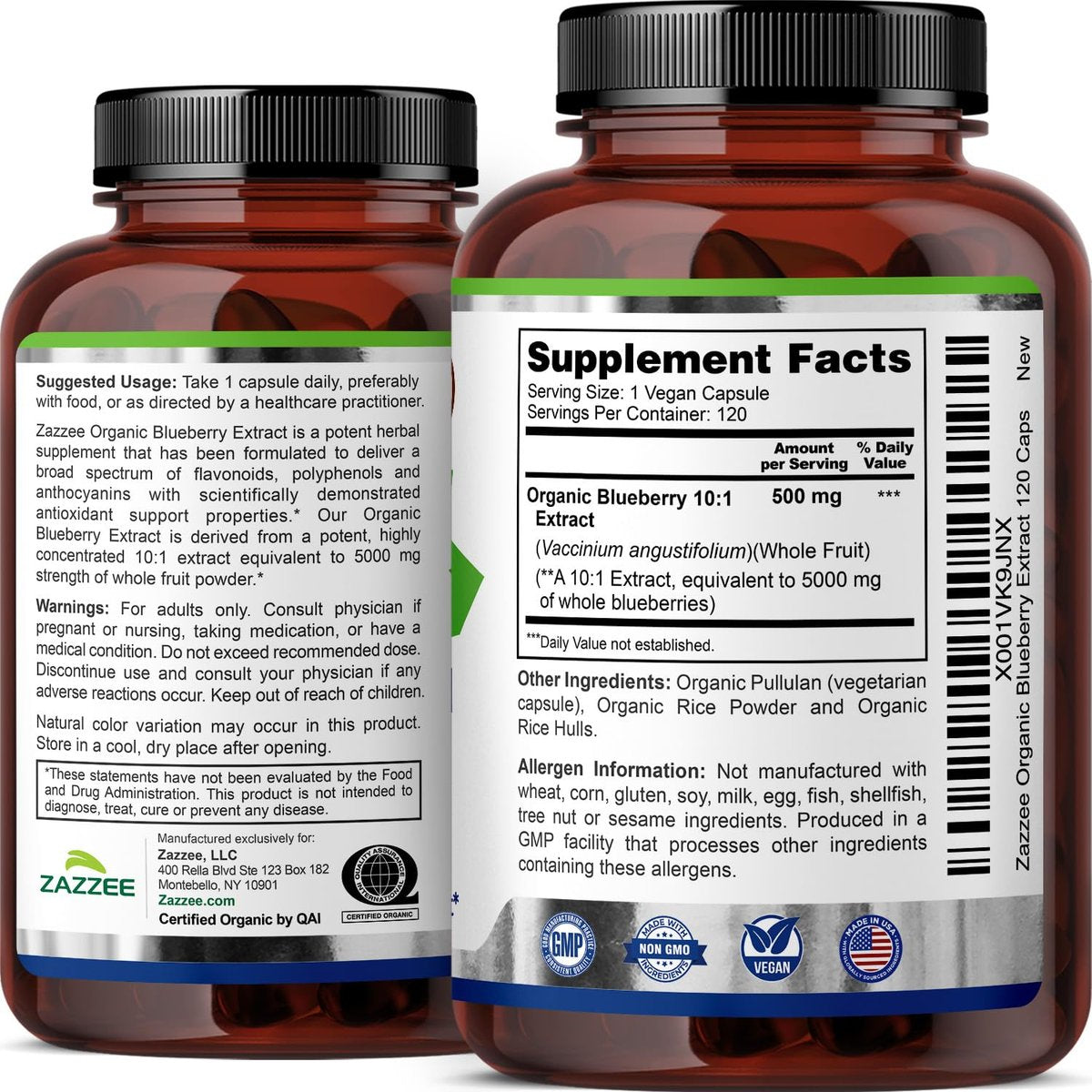Zazzee USDA Bio-Blaubeere 10:1 Extrakt, 120 vegane Kapseln, 4 Monate Vorrat, ganze Frucht, Vaccinium Angustifolium, Antioxidantien & Zellgesundheit, Kräuterergänzung, Nicht-GVO, Hergestellt in den USA