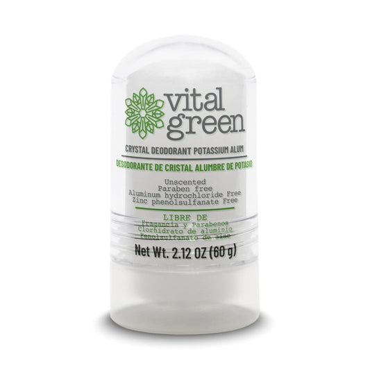 Vital Green Kristall-Deodorant Kaliumalaun – Duftfreies Mineral-Deodorant für Männer, Frauen und Sportler – 60 g (1 Stück)