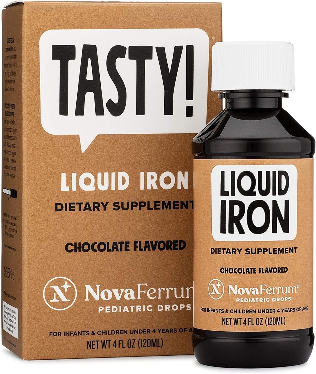 NovaFerrum Tasty | Flüssiges Eisenpräparat für Kleinkinder und Kinder ab Geburt | 15 mg Eisen pro 1 ml Dosis | Glutenfrei, Zuckerfrei, Schokoladengeschmack | 120 Portionen | 118 ml