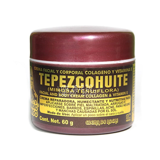 Del Indio Papago Tepezcohuite Creme – Gesichts- und Körpercreme mit Kollagen und Vitamin E, 60g