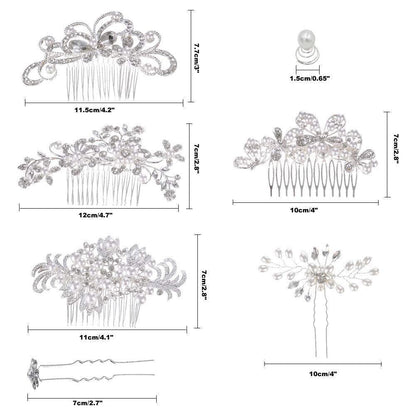 inSowni 32-teiliges Set Silberne Haarkämme für Hochzeiten + U-förmige und gedrehte Haarnadeln Accessoires mit Strass-Perlen für Frauen, Bräute, Brautjungfern