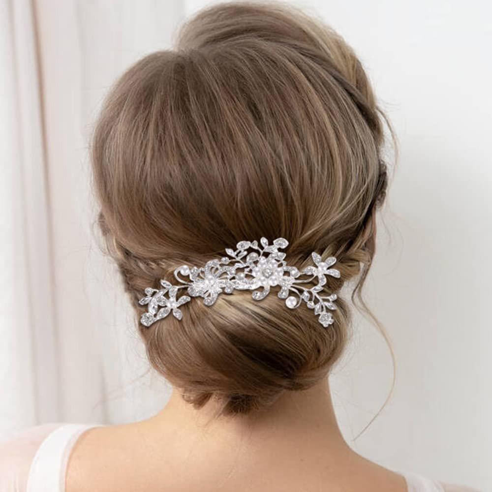inSowni 32-teiliges Set Silberne Haarkämme für Hochzeiten + U-förmige und gedrehte Haarnadeln Accessoires mit Strass-Perlen für Frauen, Bräute, Brautjungfern
