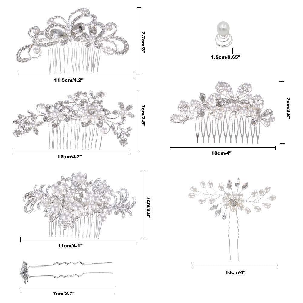 inSowni 32-teiliges Set Silberne Haarkämme für Hochzeiten + U-förmige und gedrehte Haarnadeln Accessoires mit Strass-Perlen für Frauen, Bräute, Brautjungfern