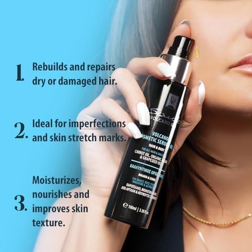 Santo Volcano Cosmetic Serum 100ml – Feuchtigkeitsspendendes & Anti-Aging Haar- und Körperöl – Stellt Elastizität wieder her, verhindert Dehnungsstreifen & repariert trockenes Haar und Haut