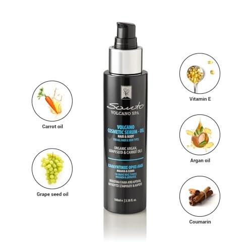 Santo Volcano Cosmetic Serum 100ml – Feuchtigkeitsspendendes & Anti-Aging Haar- und Körperöl – Stellt Elastizität wieder her, verhindert Dehnungsstreifen & repariert trockenes Haar und Haut