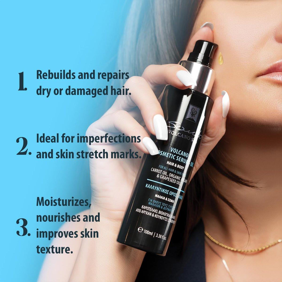 Santo Volcano Cosmetic Serum 100ml – Feuchtigkeitsspendendes & Anti-Aging Haar- und Körperöl – Stellt Elastizität wieder her, verhindert Dehnungsstreifen & repariert trockenes Haar und Haut