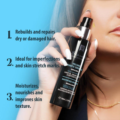 Santo Volcano Cosmetic Serum 100ml – Feuchtigkeitsspendendes & Anti-Aging Haar- und Körperöl – Stellt Elastizität wieder her, verhindert Dehnungsstreifen & repariert trockenes Haar und Haut