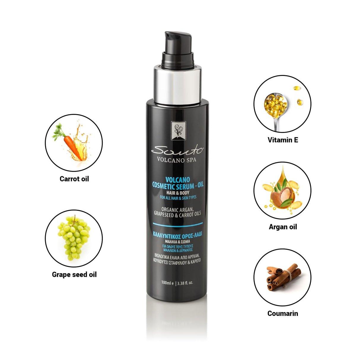Santo Volcano Cosmetic Serum 100ml – Feuchtigkeitsspendendes & Anti-Aging Haar- und Körperöl – Stellt Elastizität wieder her, verhindert Dehnungsstreifen & repariert trockenes Haar und Haut