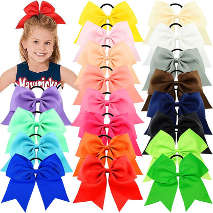 WillingTee 20 Stück 8 Zoll Große Cheer Bows für Mädchen, Haargummis aus Grosgrain-Band, Cheerleading Schleifen, Elastische Haarbänder für Kleinkinder, Schule, Teenager, Senior Cheerleader