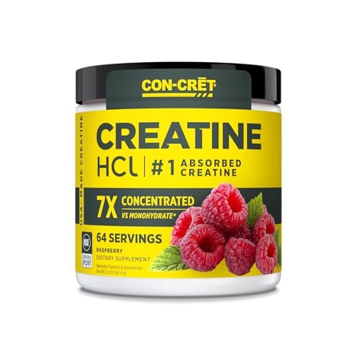 CON-CRET Creatin HCl Pulver | Unterstützung für Muskeln, Kognition & Zellenergie | Kein Blähbauch oder Krämpfe | Hergestellt in den USA & NSF-zertifiziert | Himbeere (64 Portionen)