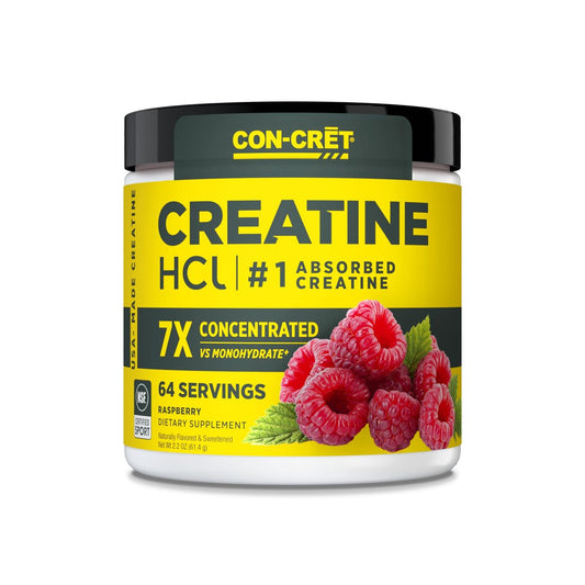 CON-CRET Creatin HCl Pulver | Unterstützung für Muskeln, Kognition & Zellenergie | Kein Blähbauch oder Krämpfe | Hergestellt in den USA & NSF-zertifiziert | Himbeere (64 Portionen)