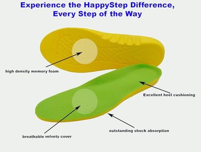 Happystep 1 Paar Breite Passform Memory Foam Einlegesohlen - Orthopädische Schuheinlagen für Herren & Damen - Plantarfasziitis & Fußschmerzlinderung - Fußgewölbestütze & Dämpfung, Ersatzeinlage (US Herrengröße 13-15)