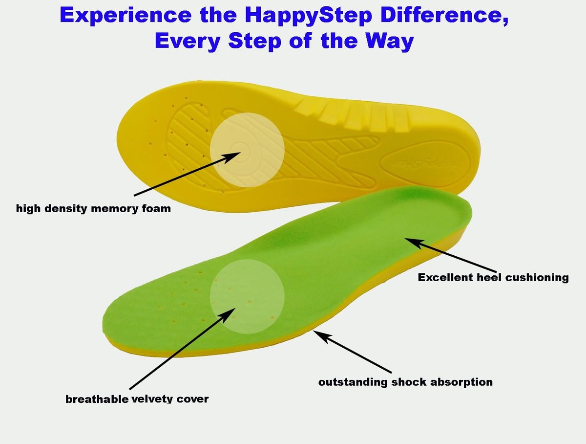 Happystep 1 Paar Breite Passform Memory Foam Einlegesohlen - Orthopädische Schuheinlagen für Herren & Damen - Plantarfasziitis & Fußschmerzlinderung - Fußgewölbestütze & Dämpfung, Ersatzeinlage (US Herrengröße 13-15)