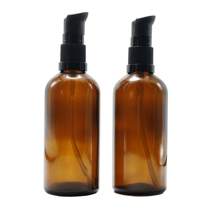 TUPWEL 2er-Set Edle Amber-Glasflaschen mit Pumpspender, nachfüllbar, für Make-up-Grundlagen, Hautpflegecreme, Emulsion, ätherische Öle (100 ml / 3,4 oz)