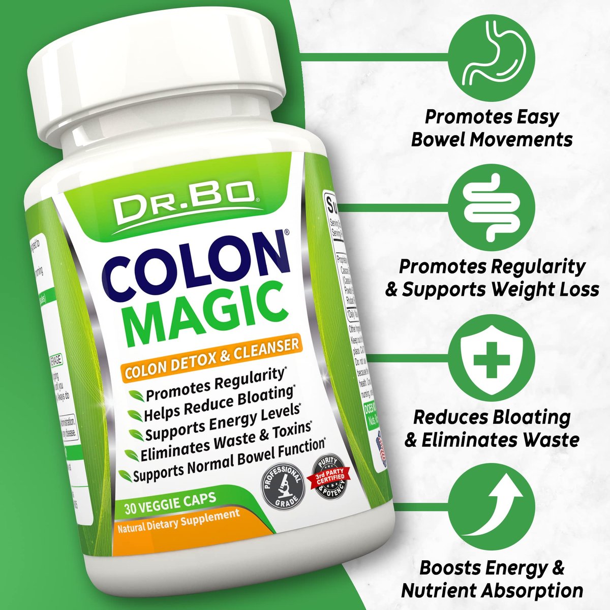 DR. BO Colon Cleanse Detox Formel – Natürliche Darmreinigung für Frauen und Männer, 30 Kapseln