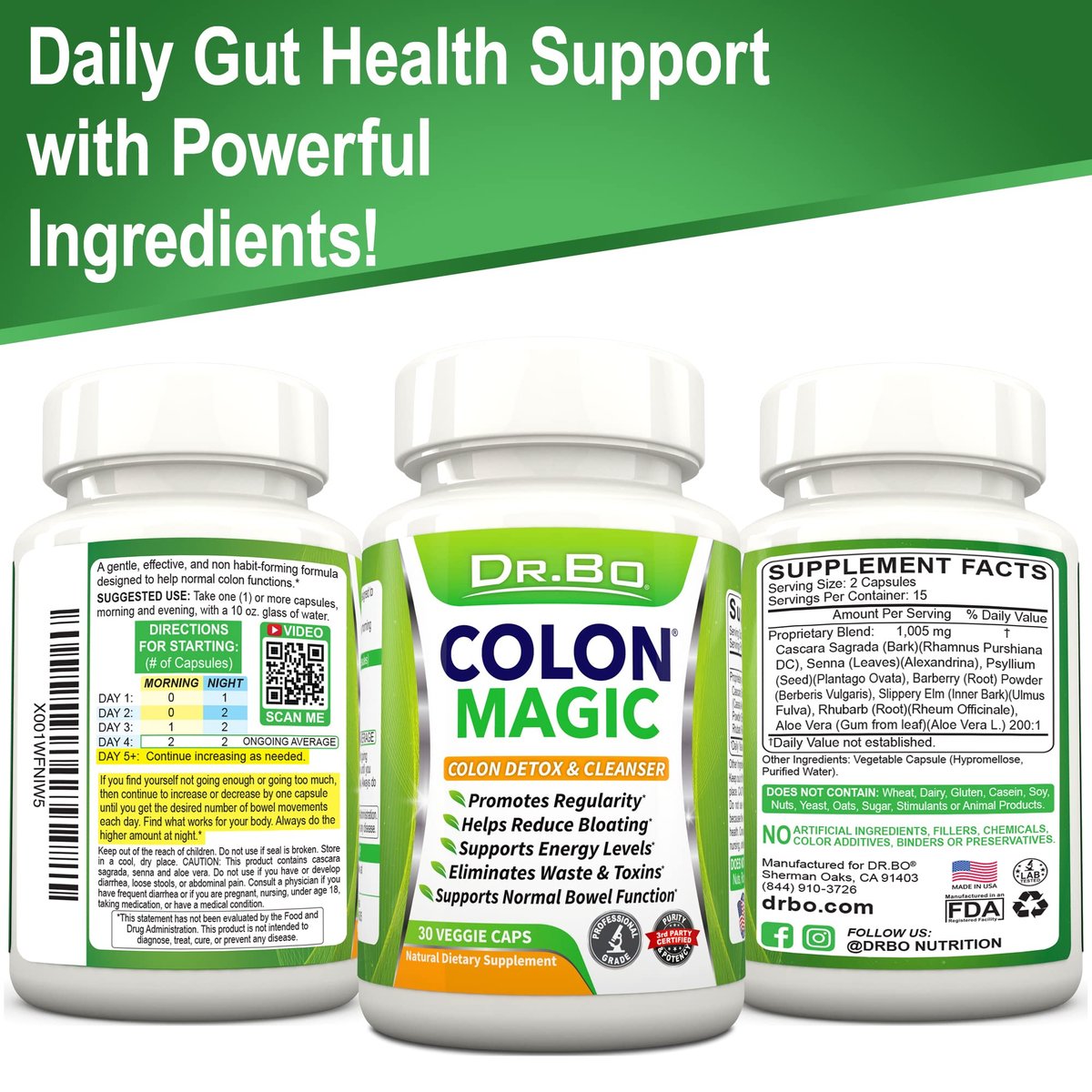 DR. BO Colon Cleanse Detox Formel – Natürliche Darmreinigung für Frauen und Männer, 30 Kapseln
