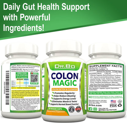 DR. BO Colon Cleanse Detox Formel – Natürliche Darmreinigung für Frauen und Männer, 30 Kapseln