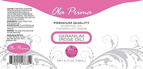Ola Prima Rosen-Geranie Bio-Öl - Premium Qualität für Aromatherapie, Diffuser, Kerzen- & Seifenherstellung, mit Pipette - 118 ml