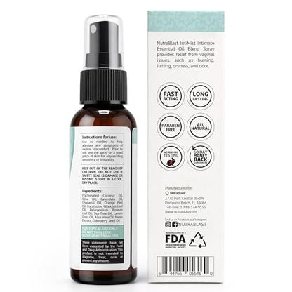 NutraBlast Intimist Feminin Essentialöle-Spray (60 ml) | Natürliches Intim-Deodorant für Frauen gegen Trockenheit, Geruch, Juckreiz und Brennen