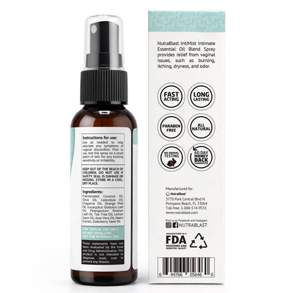 NutraBlast Intimist Feminin Essentialöle-Spray (60 ml) | Natürliches Intim-Deodorant für Frauen gegen Trockenheit, Geruch, Juckreiz und Brennen
