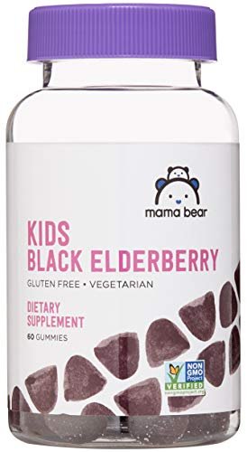 Mama Bear Vegetarische Holunderbeeren-Gummis für Kinder 300 mg mit Vitamin C, D, E und Zink - Immunsystem-Unterstützung - 60 Gummis (1-2 Monatsvorrat), Nicht-GVO, Glutenfrei