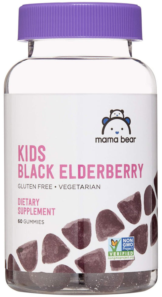 Mama Bear Vegetarische Holunderbeeren-Gummis für Kinder 300 mg mit Vitamin C, D, E und Zink - Immunsystem-Unterstützung - 60 Gummis (1-2 Monatsvorrat), Nicht-GVO, Glutenfrei