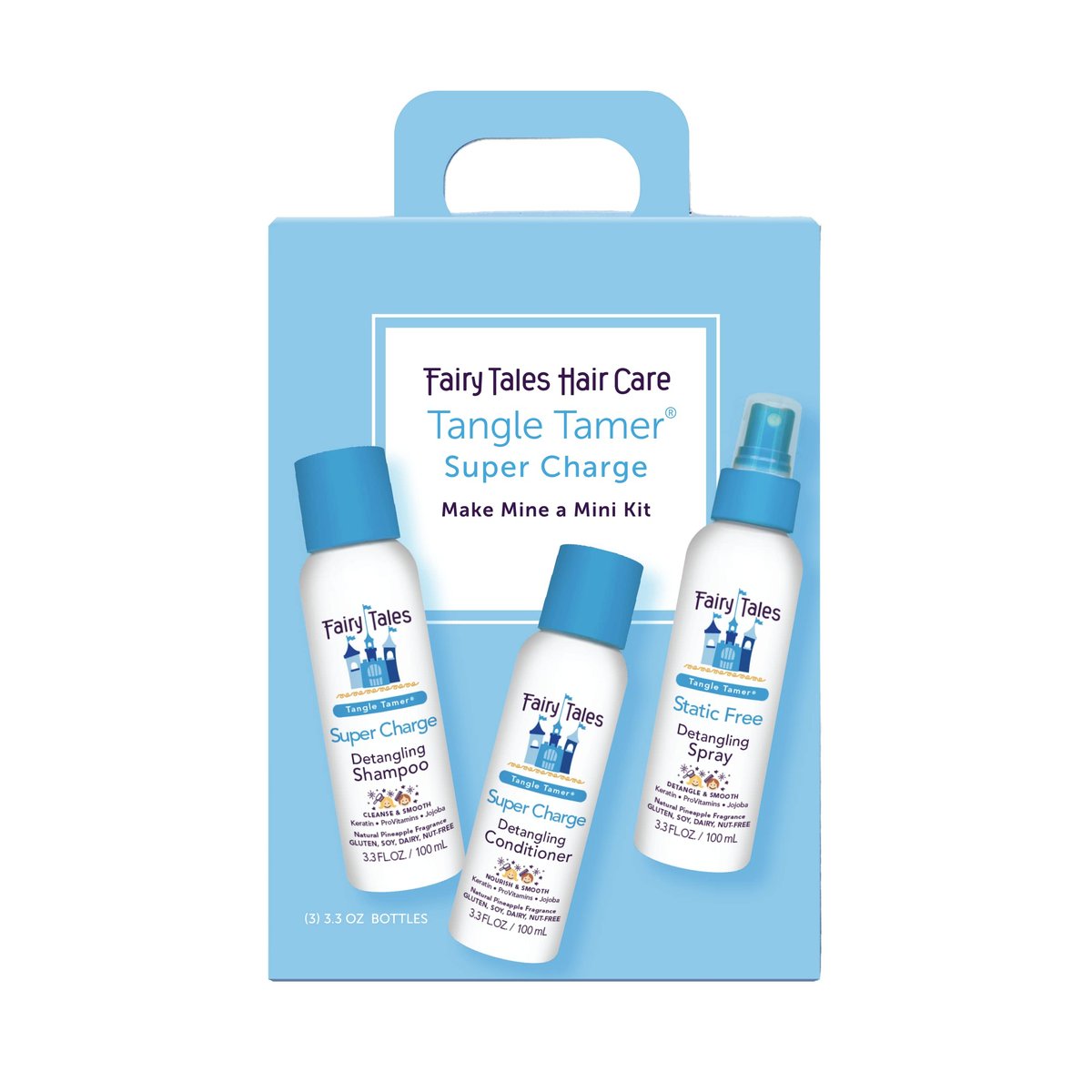 Fairy Tales Tangle Tamer Super Charge Entwirr-Shampoo, Conditioner und Spray für Kinder - Reiseset - Parabenfrei, Sulfatfrei, Glutenfrei, Nussfrei - 3,3 oz (3er-Pack)