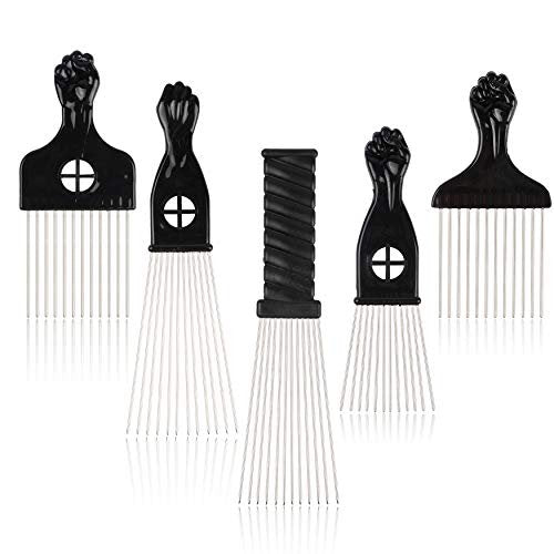 Folansy 5er Set Afro Kamm Metall African American Pick Kamm Friseur Styling Werkzeug Haarpickel für Haarstyling Schwarz