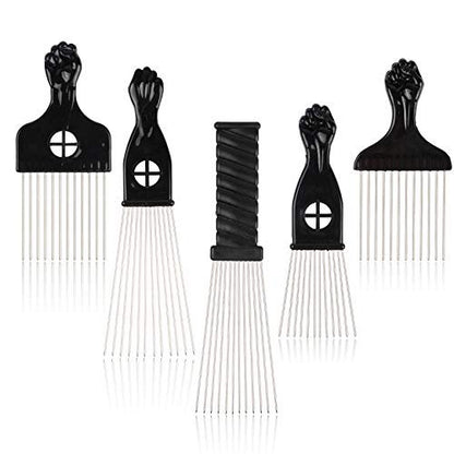 Folansy 5er Set Afro Kamm Metall African American Pick Kamm Friseur Styling Werkzeug Haarpickel für Haarstyling Schwarz