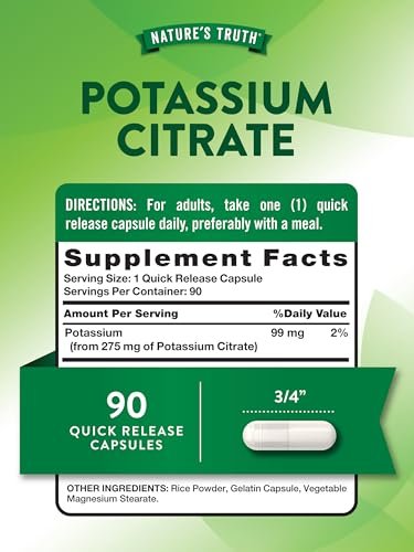 Nature's Truth Kaliumcitrat Kapseln | 275 mg | 90 Kapseln | Non-GMO & Glutenfrei