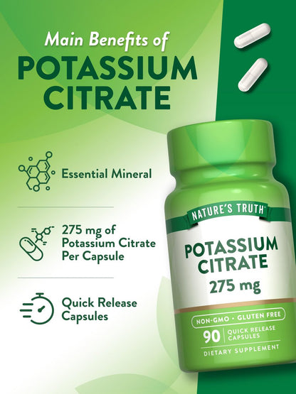 Nature's Truth Kaliumcitrat Kapseln | 275 mg | 90 Kapseln | Non-GMO & Glutenfrei