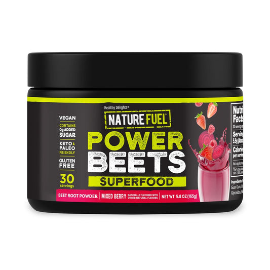 Healthy Delights Nature Fuel Power Beets - Superkonzentriertes, nicht-GMO Rote-Bete-Saftpulver - Leckerer Acai-Beeren-Granatapfel-Geschmack - 30 Portionen - Vorratsschrankfreundlich