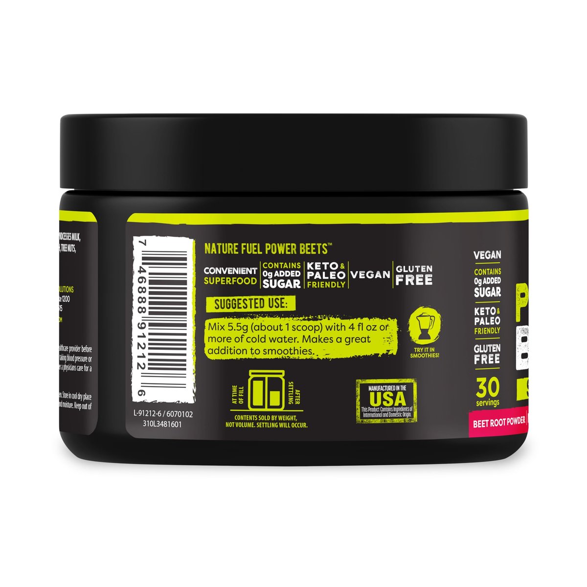 Healthy Delights Nature Fuel Power Beets - Superkonzentriertes, nicht-GMO Rote-Bete-Saftpulver - Leckerer Acai-Beeren-Granatapfel-Geschmack - 30 Portionen - Vorratsschrankfreundlich
