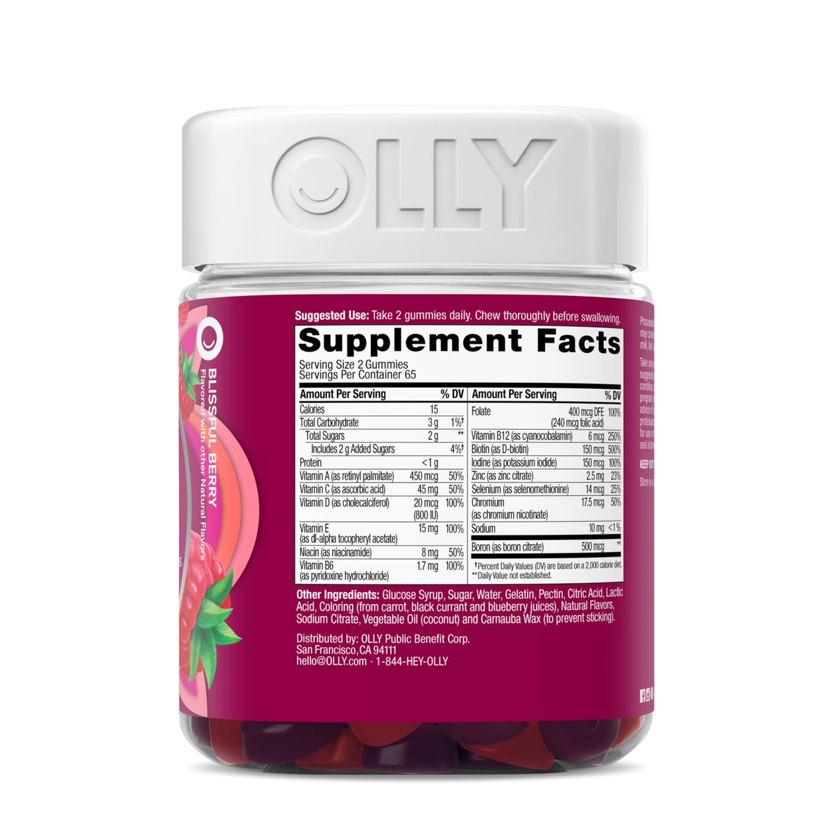 OLLY Frauen Multivitamin Gummibärchen – Tägliche Vitalität mit Vitaminen A, C, D, E, Biotin & Folsäure, 130 Stück (65 Tage Vorrat)