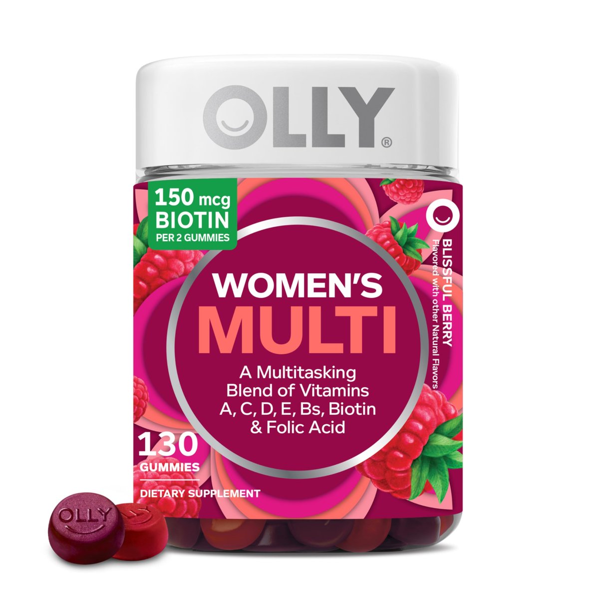 OLLY Frauen Multivitamin Gummibärchen – Tägliche Vitalität mit Vitaminen A, C, D, E, Biotin & Folsäure, 130 Stück (65 Tage Vorrat)
