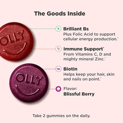OLLY Frauen Multivitamin Gummibärchen – Tägliche Vitalität mit Vitaminen A, C, D, E, Biotin & Folsäure, 130 Stück (65 Tage Vorrat)