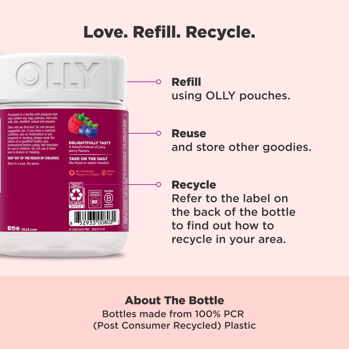 OLLY Frauen Multivitamin Gummibärchen – Tägliche Vitalität mit Vitaminen A, C, D, E, Biotin & Folsäure, 130 Stück (65 Tage Vorrat)