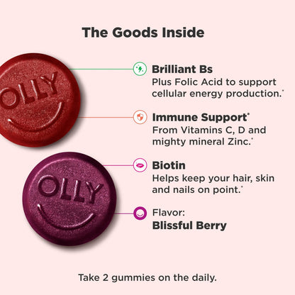 OLLY Frauen Multivitamin Gummibärchen – Tägliche Vitalität mit Vitaminen A, C, D, E, Biotin & Folsäure, 130 Stück (65 Tage Vorrat)