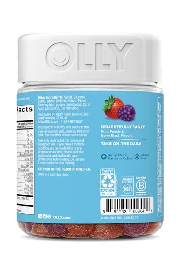 OLLY Kinder Multivitamin & Probiotikum Gummibärchen – Vitamine A, D, C, E, B, Zink – Verdauungsunterstützung – Beerengeschmack – 100 Stück (50 Tage Vorrat)