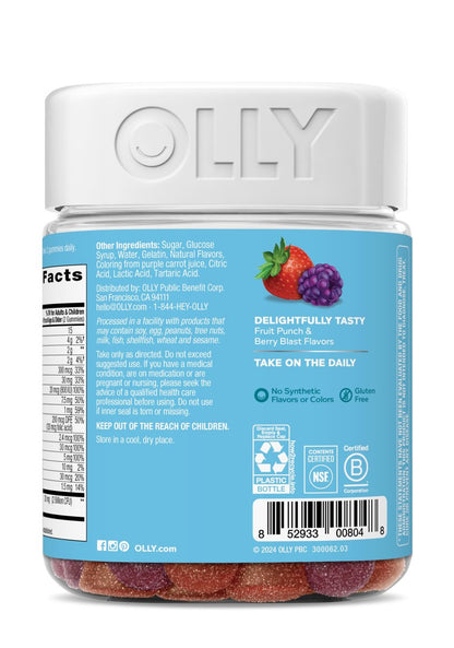 OLLY Kinder Multivitamin & Probiotikum Gummibärchen – Vitamine A, D, C, E, B, Zink – Verdauungsunterstützung – Beerengeschmack – 100 Stück (50 Tage Vorrat)