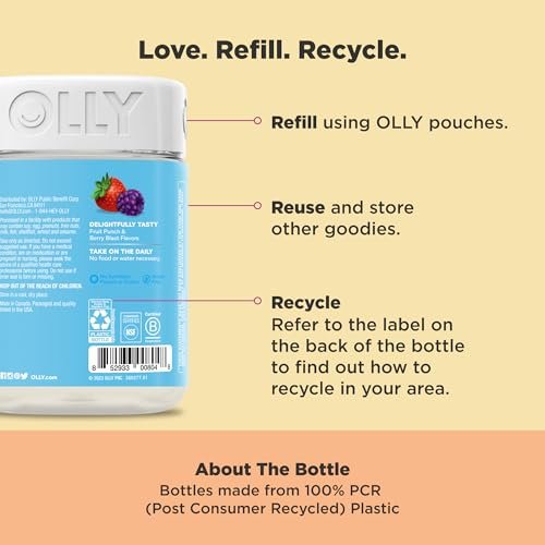 OLLY Kinder Multivitamin & Probiotikum Gummibärchen – Vitamine A, D, C, E, B, Zink – Verdauungsunterstützung – Beerengeschmack – 100 Stück (50 Tage Vorrat)