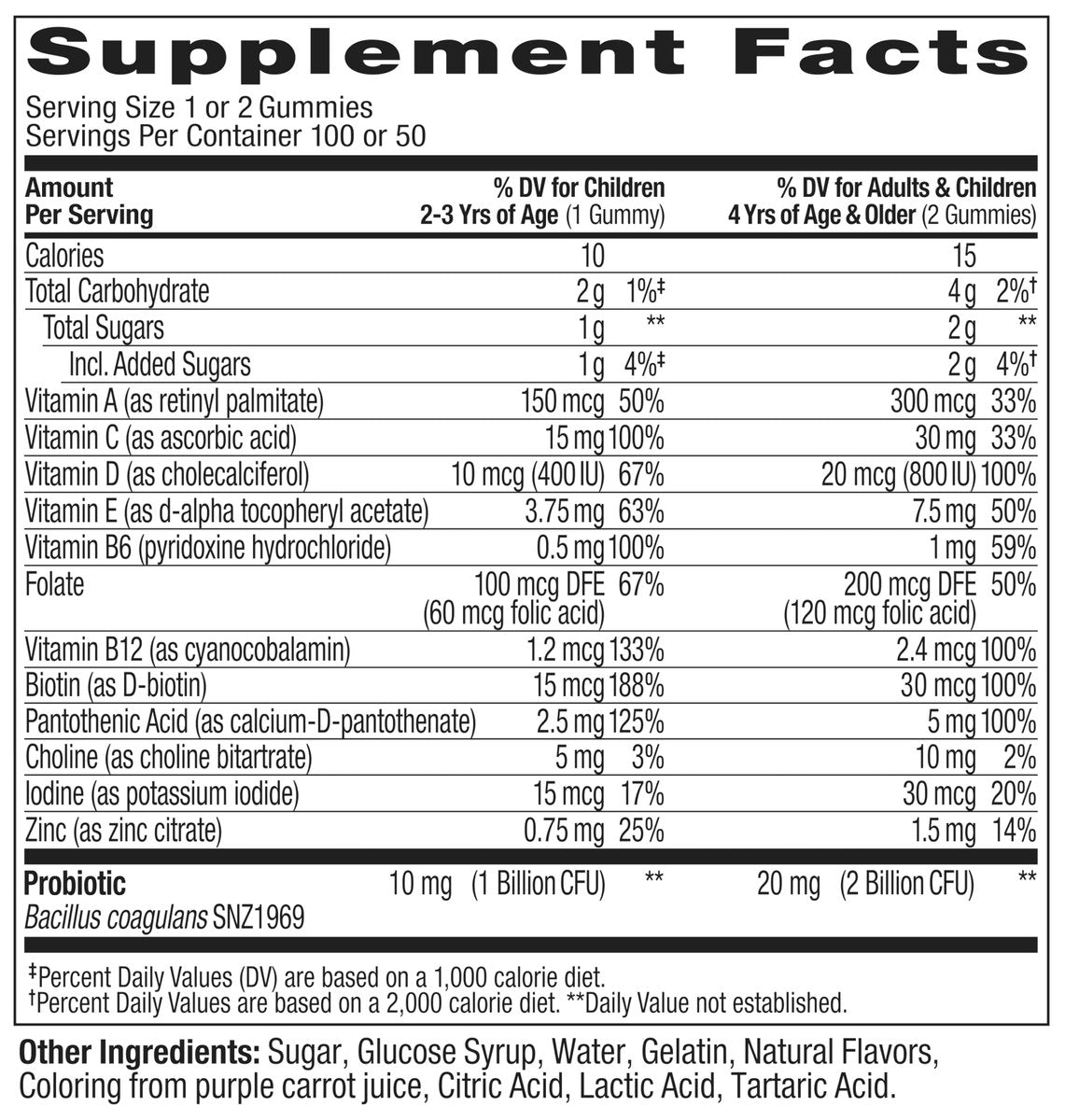 OLLY Kinder Multivitamin & Probiotikum Gummibärchen – Vitamine A, D, C, E, B, Zink – Verdauungsunterstützung – Beerengeschmack – 100 Stück (50 Tage Vorrat)