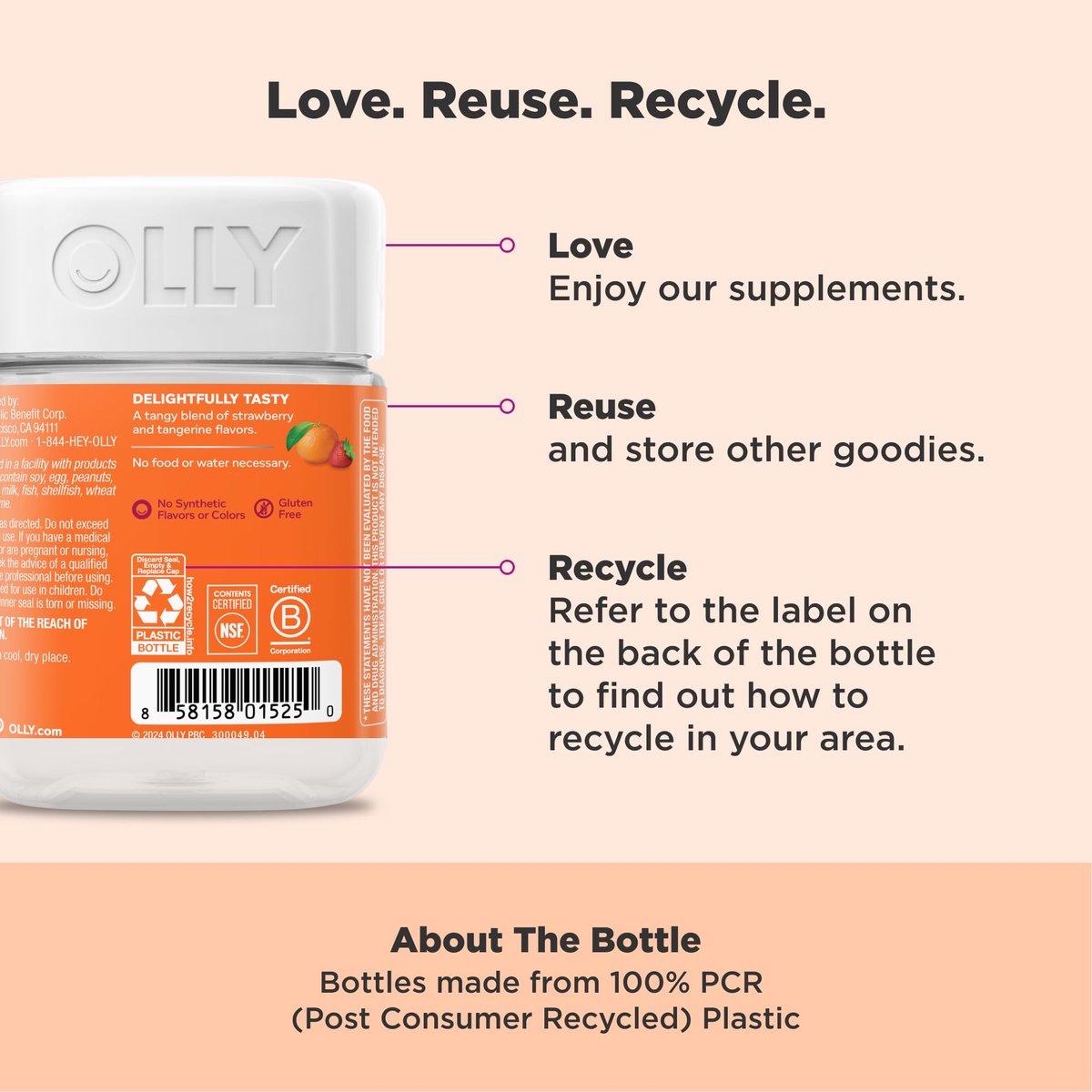 OLLY Laser Focus Gummy – Ginseng, Alpha GPC, B-Vitamine – 36 Stück – Beeren-Mandarinen-Geschmack