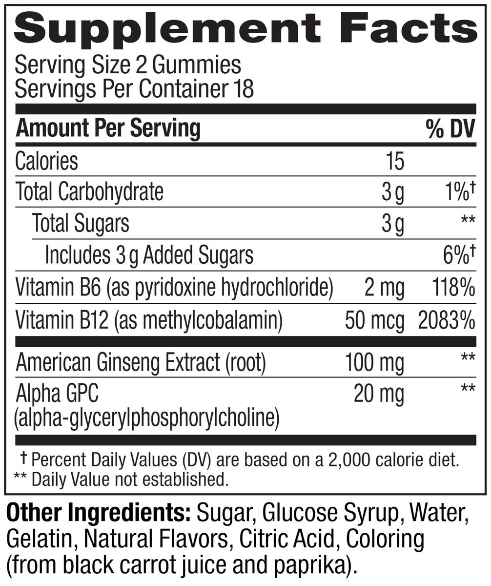 OLLY Laser Focus Gummy – Ginseng, Alpha GPC, B-Vitamine – 36 Stück – Beeren-Mandarinen-Geschmack